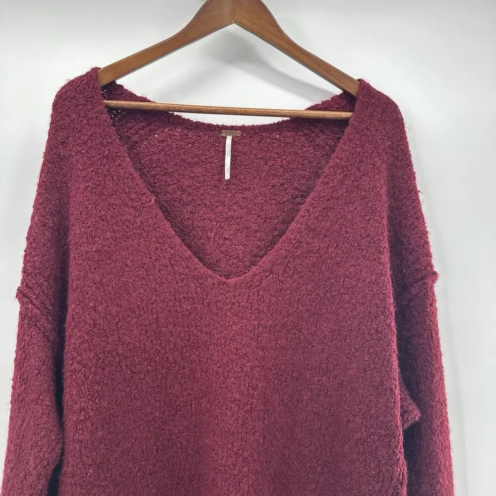 Free People‎ Sweater Womens Medium Purple Alpaca Wine Boucle Lofty Boxy Slouchy